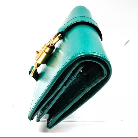 Auth Gucci Emerald Green Jackie 1961 Piston Bifold Wallet Card Case - Picture 3 of 9